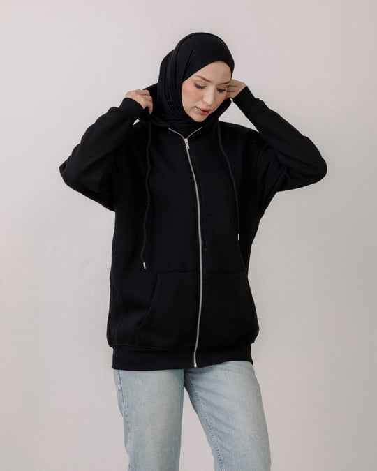 Kapşonlu Şardonlu Siyah Sweat