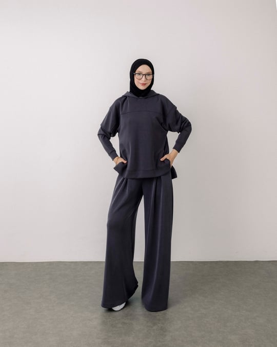 Kapüşonlu Sweat Pantolon Füme Takım