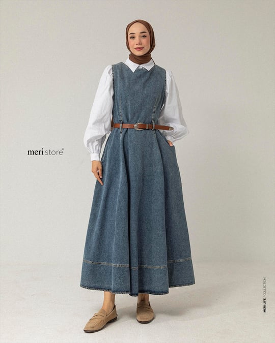 Kemer Aksesuarlı Mavi Denim Jile