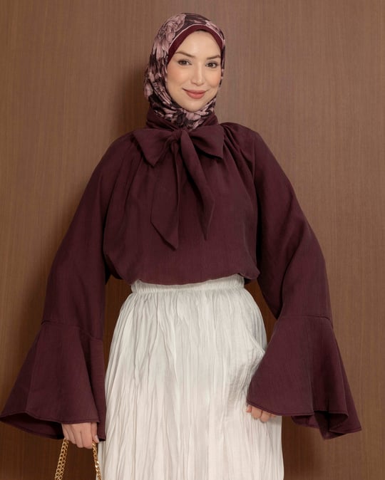 Kolu Volanlı Bordo Tunik