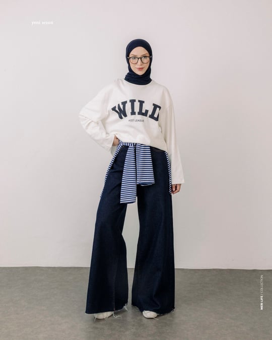 Lacivert Baskılı Sweat