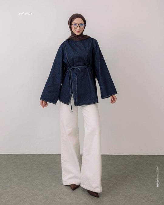 Lacivert Pelerin Denim Tunik