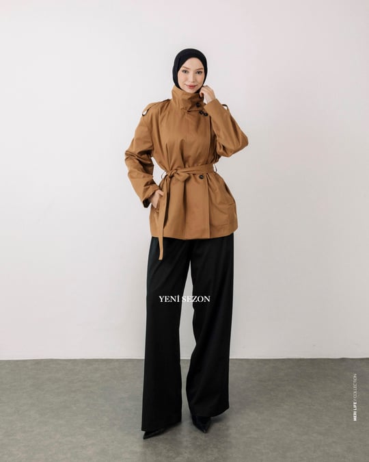 Omuz Apoletli Camel Trençkot