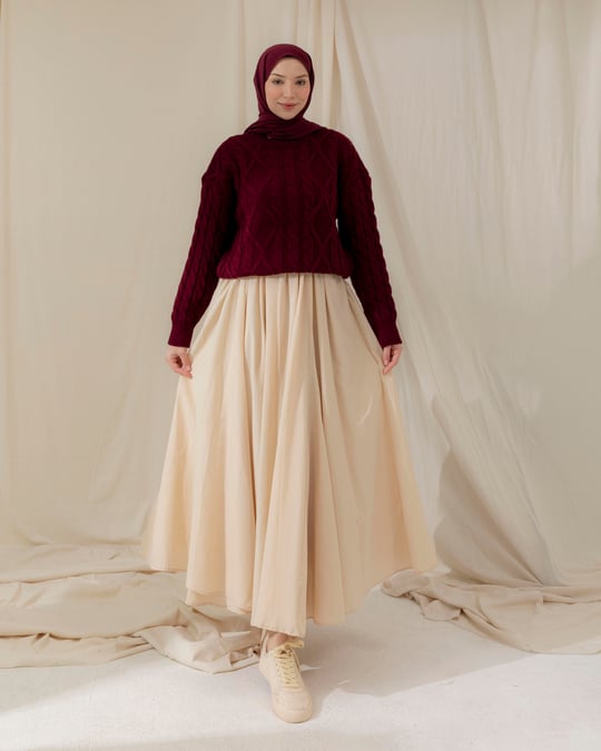 Örgü Desenli Bordo Triko Kazak