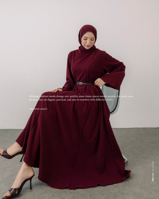 Oversize Fitilli Kemerli Bordo Elbise