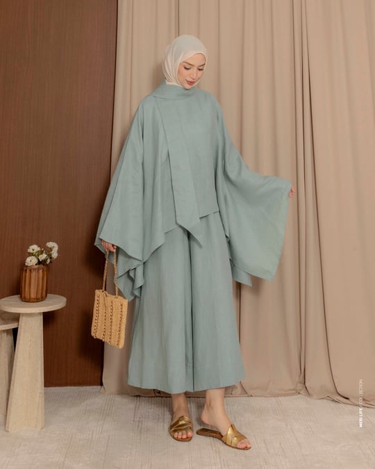 Oversize Turkuaz Panço Bluz