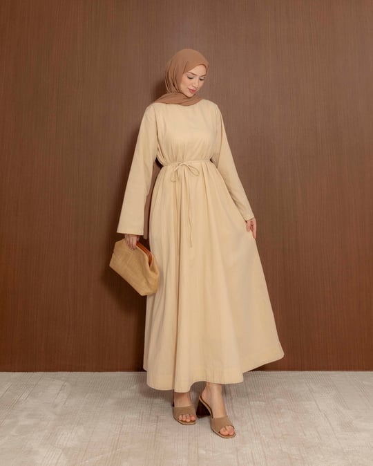 Paola Basic Krem Keten Elbise