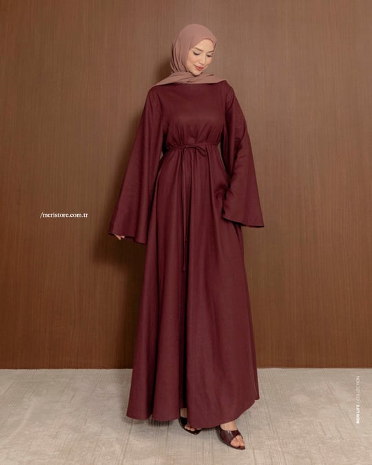 Rovani Basic Bordo Keten Elbise