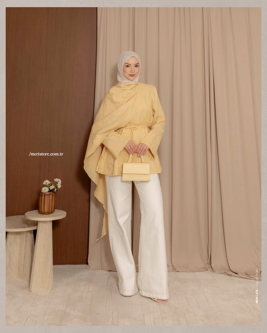 Şal Detaylı Gold Keten Tunik