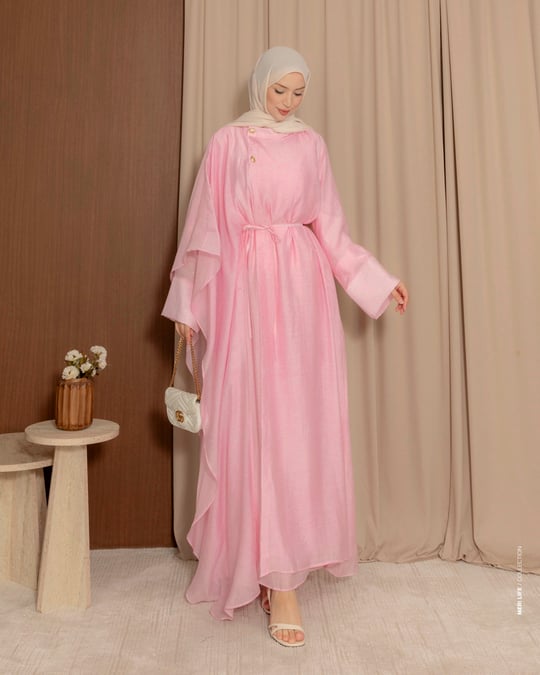 Şal Yaka Pembe Elbise