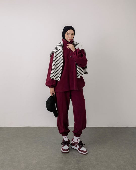 Sweat Pantolon Bordo Takım