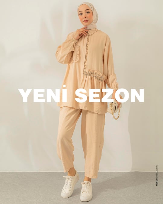 Taş İşlemeli Gömlek Pantolon Krem Takım