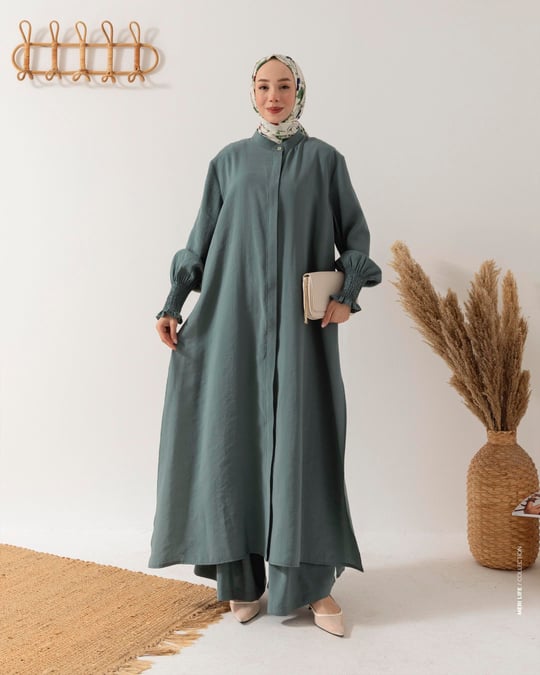 Uzun Tunikli Mint Yeşili Pantolonlu Takım