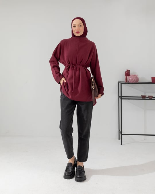 Yan Yırtmaçlı Bordo Tunik