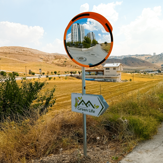 Trafik Güvenlik Aynası 80 cm Sarı-Siyah, Tümsek Ayna, Otopark Aynası