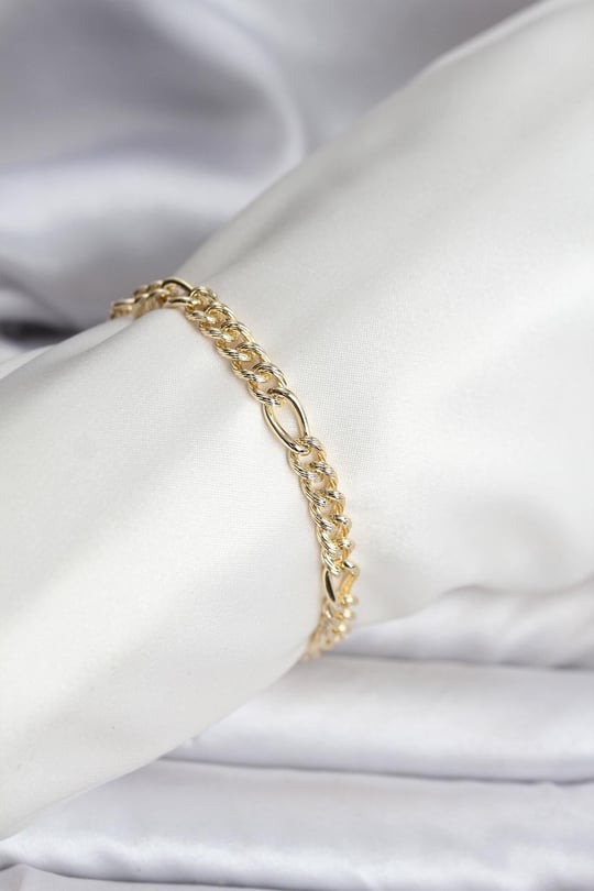 14K Gold Renk Kaplama Lazerli Zincir Model CM Kadın Bileklik