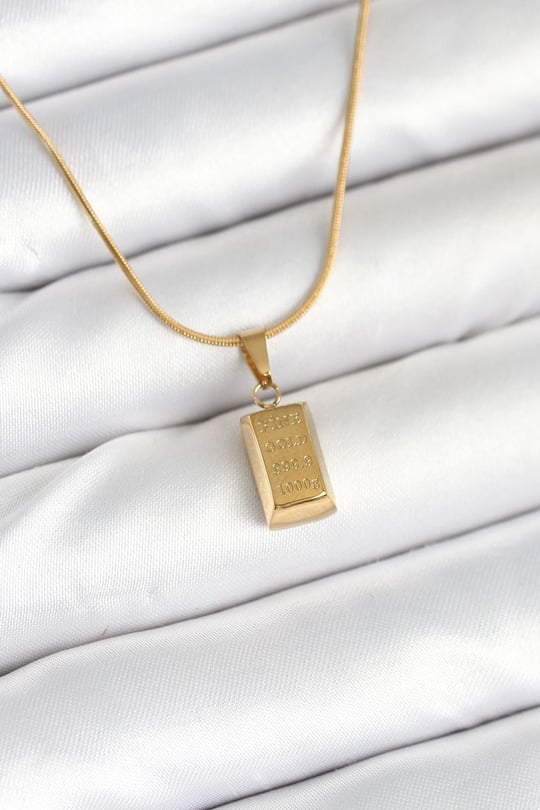 316L Çelik Gold Renk Mini Külçe Altın Model Kolye