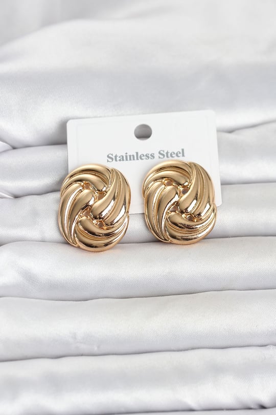316L Çelik Gold Renk Motif Desen Model Kadın Küpe