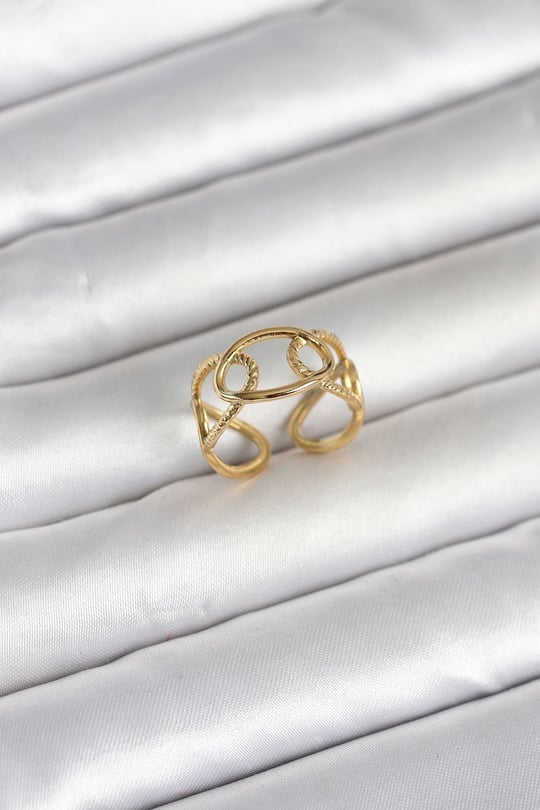 316L Çelik Gold Renk Zincir Model Kadın Yüzük