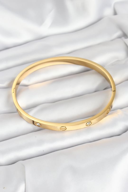 316L Çelik Gold Renk Zirkon Taşlı 65 mm Kadın Kelepçe Bileklik