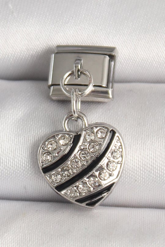 316L Çelik Gümüş Renk Zirkon Taşlı Kalp Model Nomination Charm