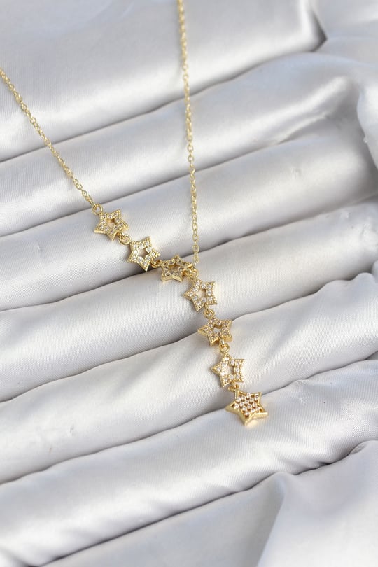 316L Çelik Yıldız Model Gold Renk Zirkon Taşlı Kadın Kolye