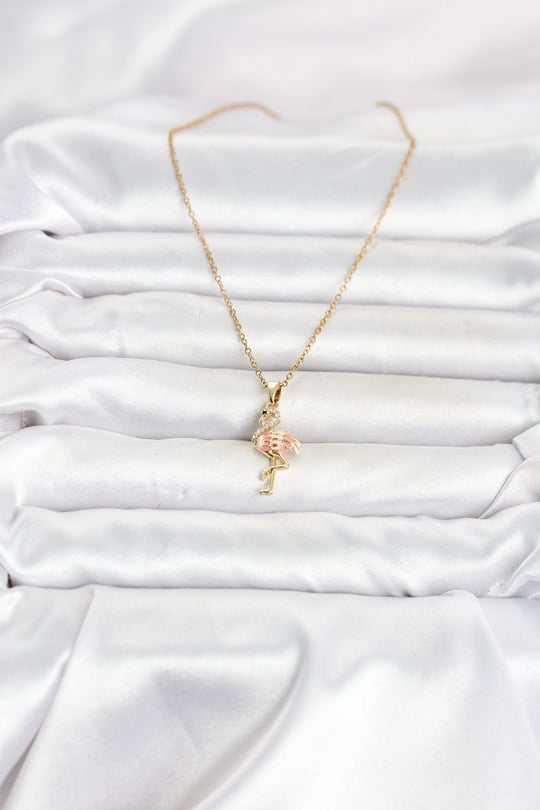 316L Çelik Zincir Gold Renk Flamingo Model Kadın Kolye