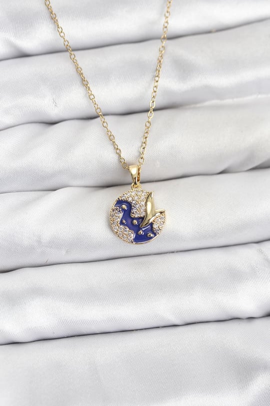 316L Çelik Zincir Gold Renk Gece Model Zirkon Taşlı Kadın Kolye