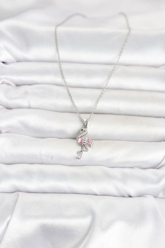 316L Çelik Zincir Gümüş Renk Flamingo Model Kadın Kolye