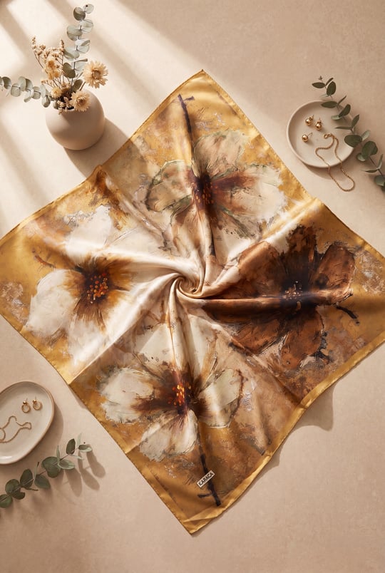Baskı Efektli Rayon Eşarp -Taba
