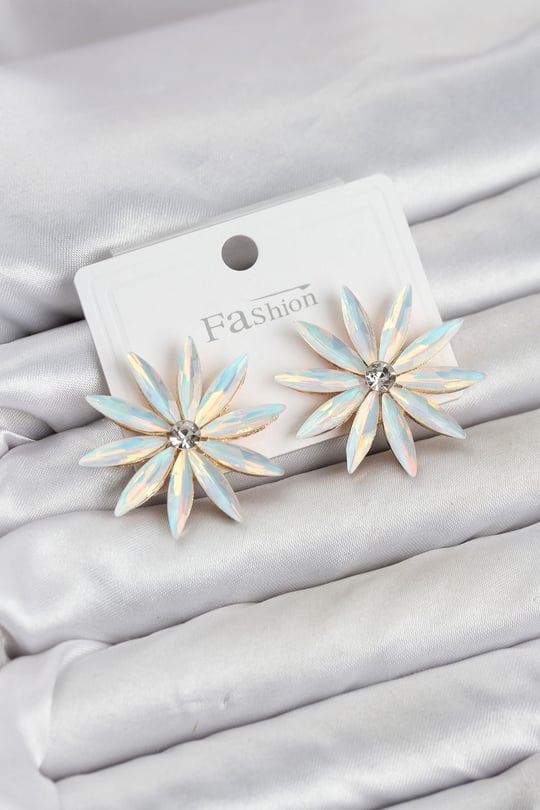Beyaz Renk Kristal Taşlı Lotus Model Kadın Küpe