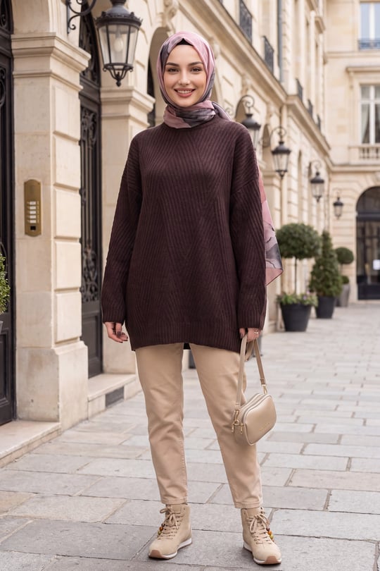 Womens Crew-Neck Patterned Relaxed Knit Tunic - Plum
