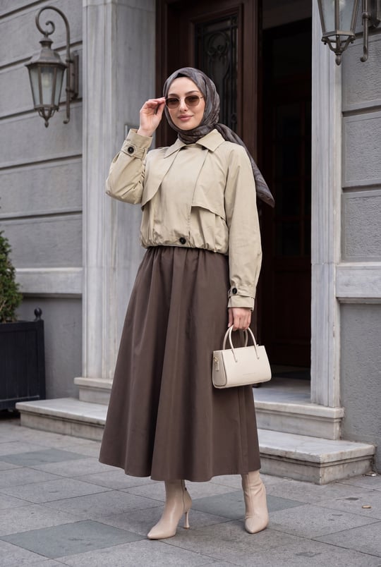 Bolero Detaylı Beli Lastikli Crop Ceket -Bej