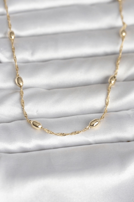 CM 14K Gold Renk Burgu Zincirli Damla Topçuk Model 45 cm Kadın Kolye