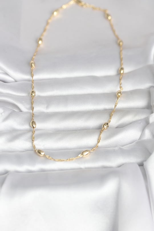 CM 14K Gold Renk Burgu Zincirli Damla Topçuk Model 45 cm Kadın Kolye