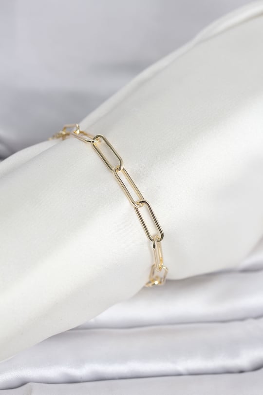 CM 14K Gold Renk Kalın Ataç Zincir Model Kadın Bileklik