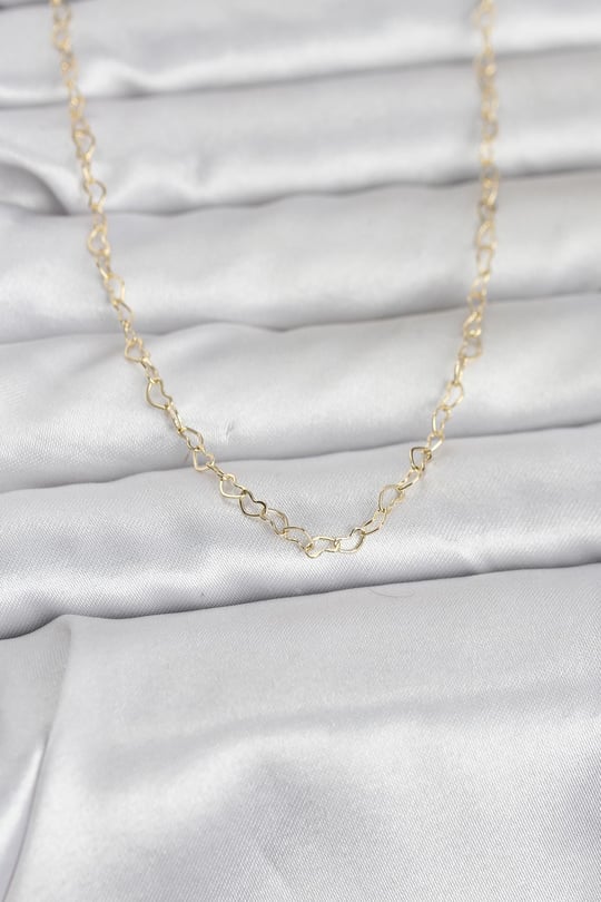 CM 14K Gold Renk Kalp Zincirli 60 cm Kadın Kolye