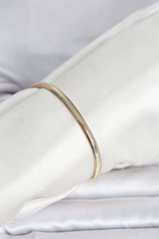 CM 14K Gold Renk Yassı Yılan Zincir Model Kadın Bileklik