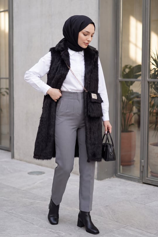 Çanta Aksesuarlı Maxmara Kumaş Araboy Yelek -Siyah