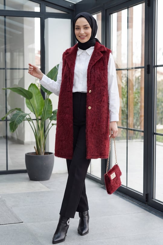 Çanta Aksesuarlı Maxmara Kumaş Araboy Yelek -Bordo