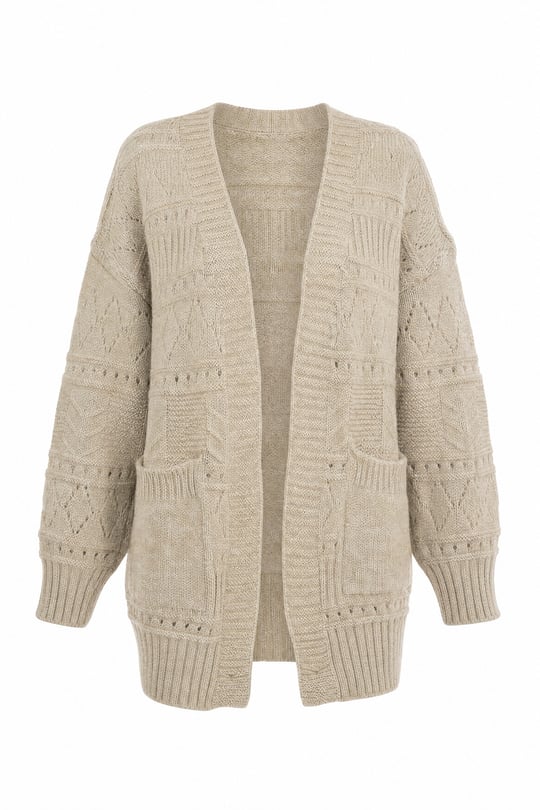 Womens Two-Pocket Openwork Front Light Knit Cardigan - Light Mink
