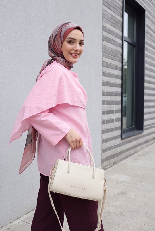 Womens Detachable Cape Oversized Modal Tunic - Pink