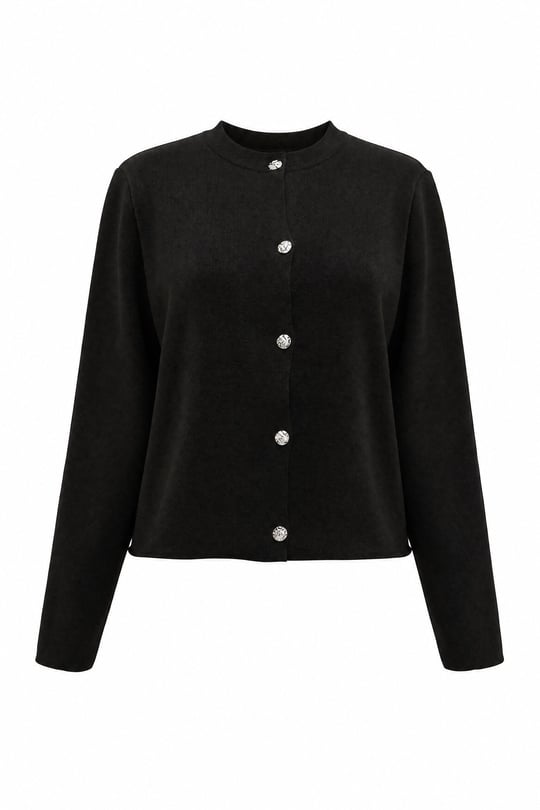 Womens Button-Front Round-Neck Knit Cardigan - Dark Brown