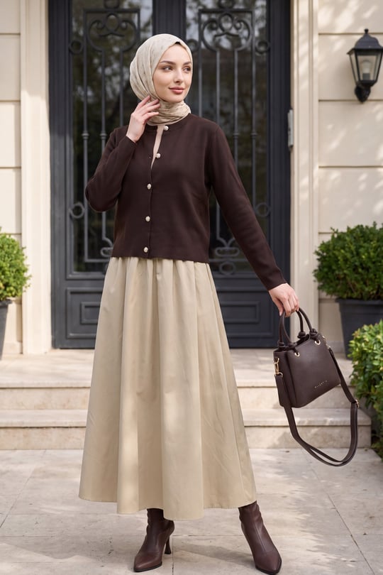 Womens Button-Front Round-Neck Knit Cardigan - Dark Brown