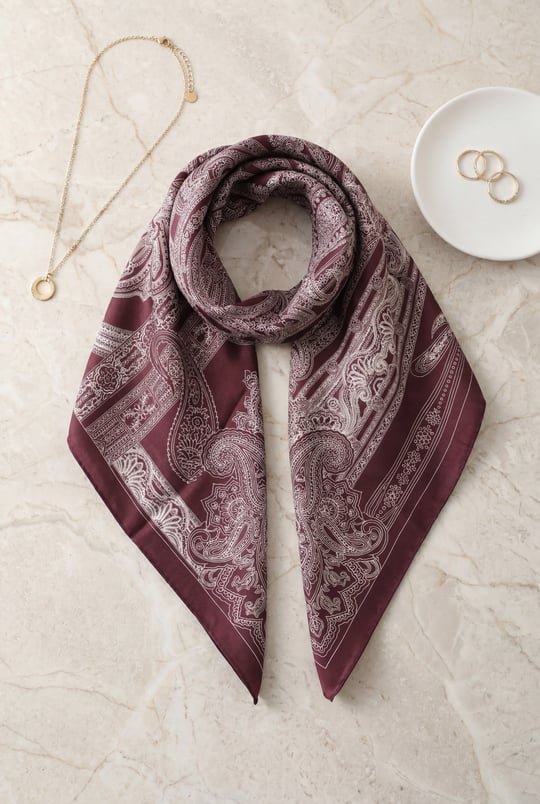 Eskiz Desenli Rayon Eşarp -Mürdüm
