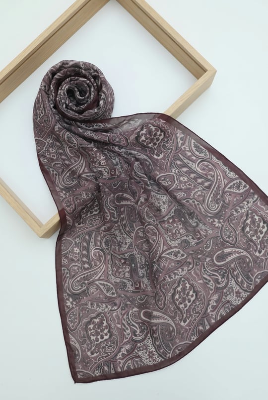 Geleneksel Floral Desenli Coton Şal -Mürdüm