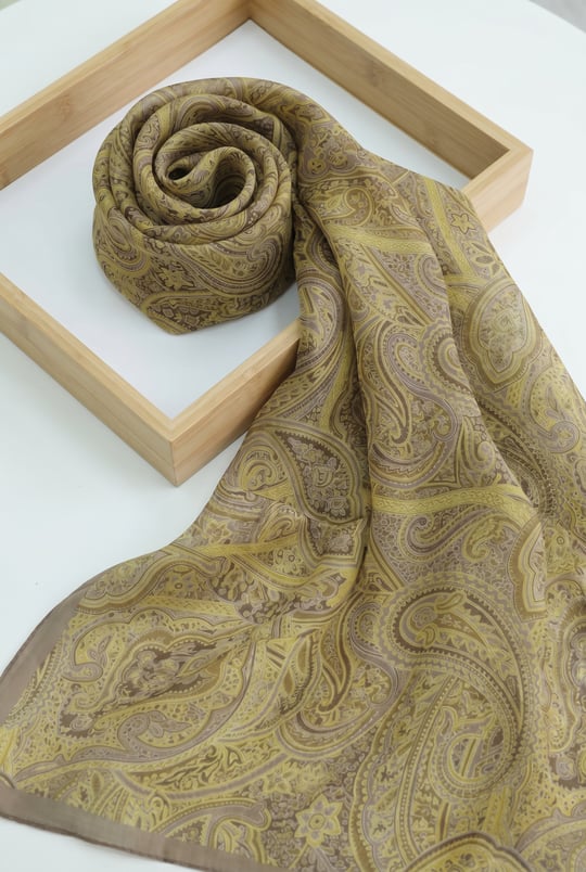 Geleneksel Floral Desenli Coton Şal -Yağ Yeşili