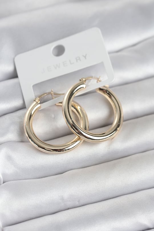 Gold Renk Pirinç Halka 30 mm Kadın Küpe