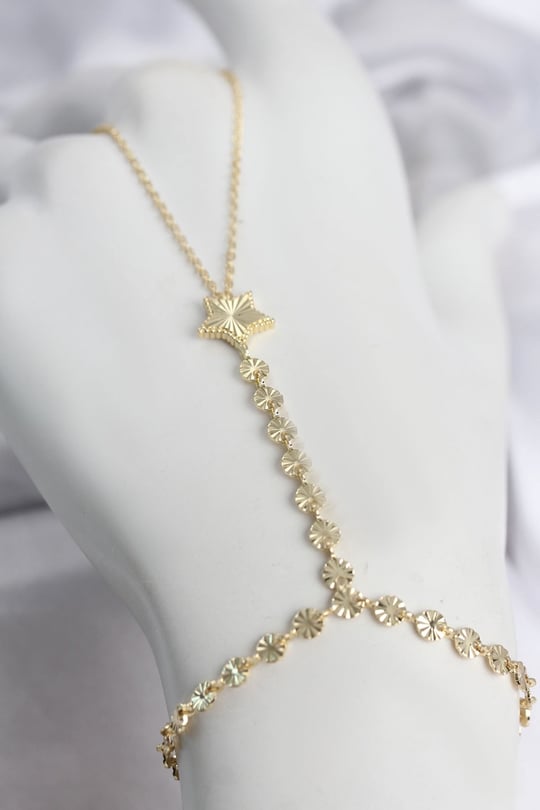 Gold Renk Pirinç Lazerli Yıldız Model Zirkon Taşlı Şahmeran