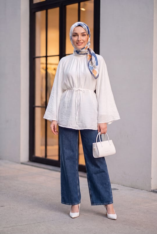 Womens Mandarin-Collar Belted Lined Flared-Sleeve Oversized Lyocell Tunic - White